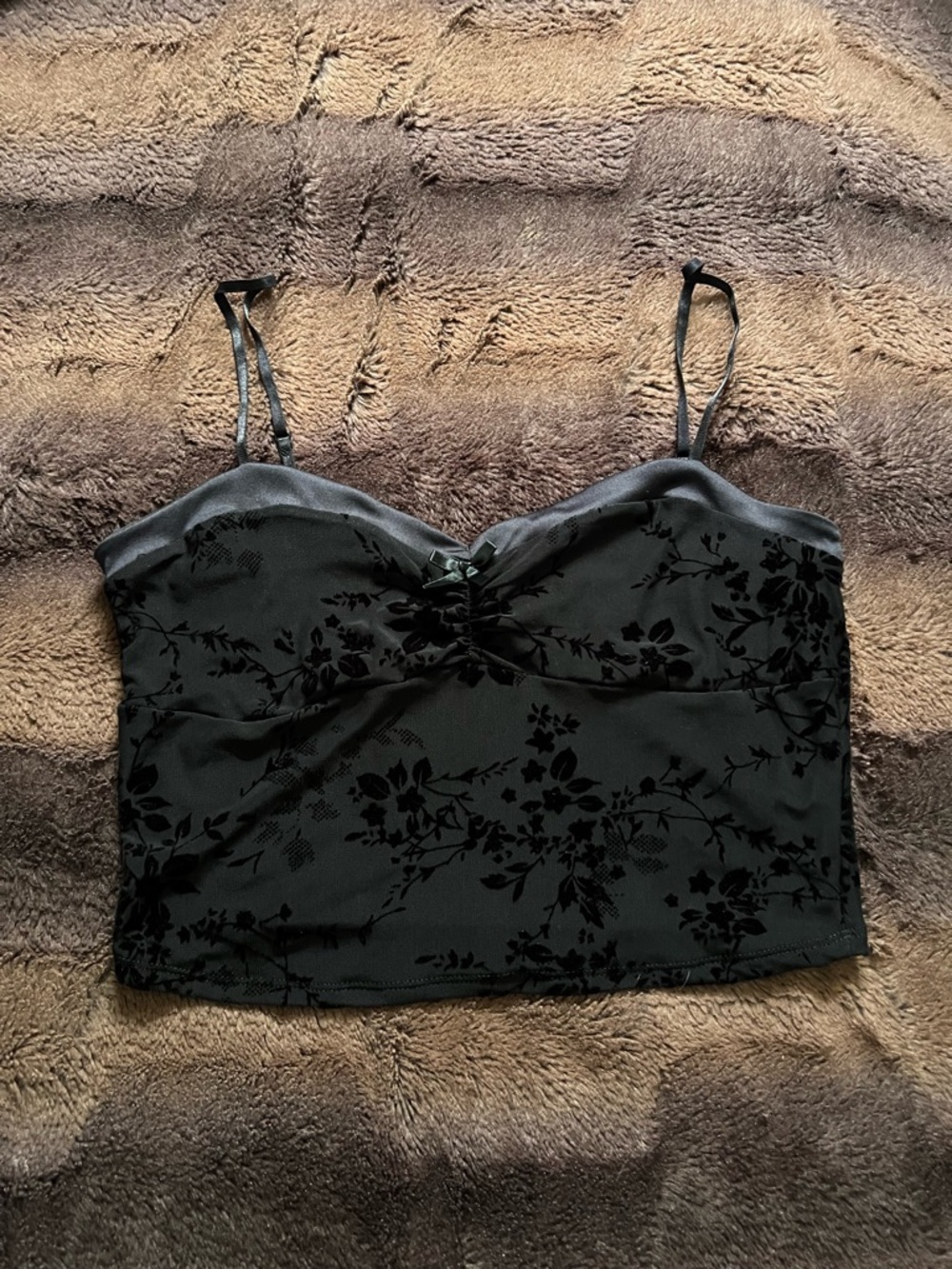 Black Floral Velvet-Devore Cami Top